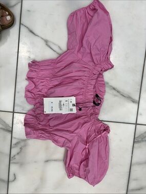 Zara Pink Puff Sleeve Crop Top